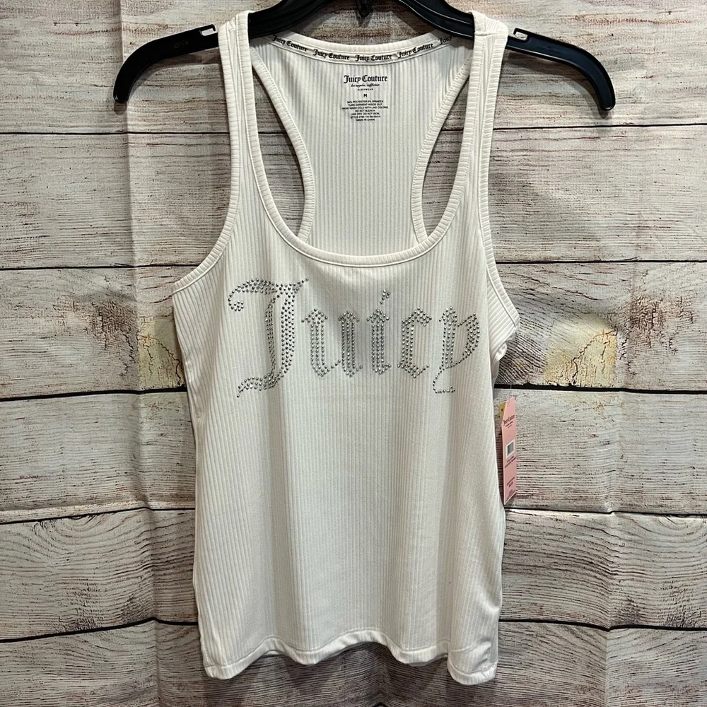 NWT Juicy Couture Sleepwear Racerback Tank Silver Bling Rib Knit Size Medium - Picture 1 of 8